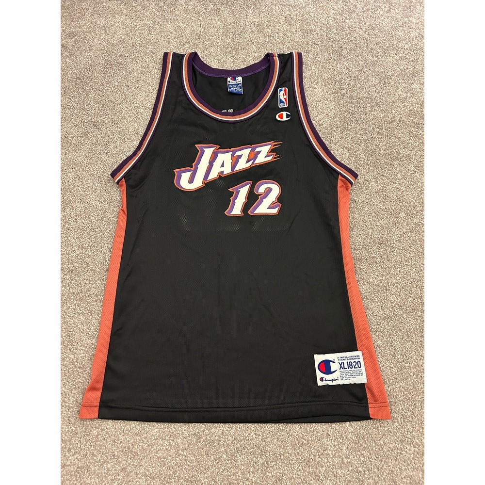 Champion Basketball Jersey Youth XL Black Good John Stockton 12 Utah Jazz NBA